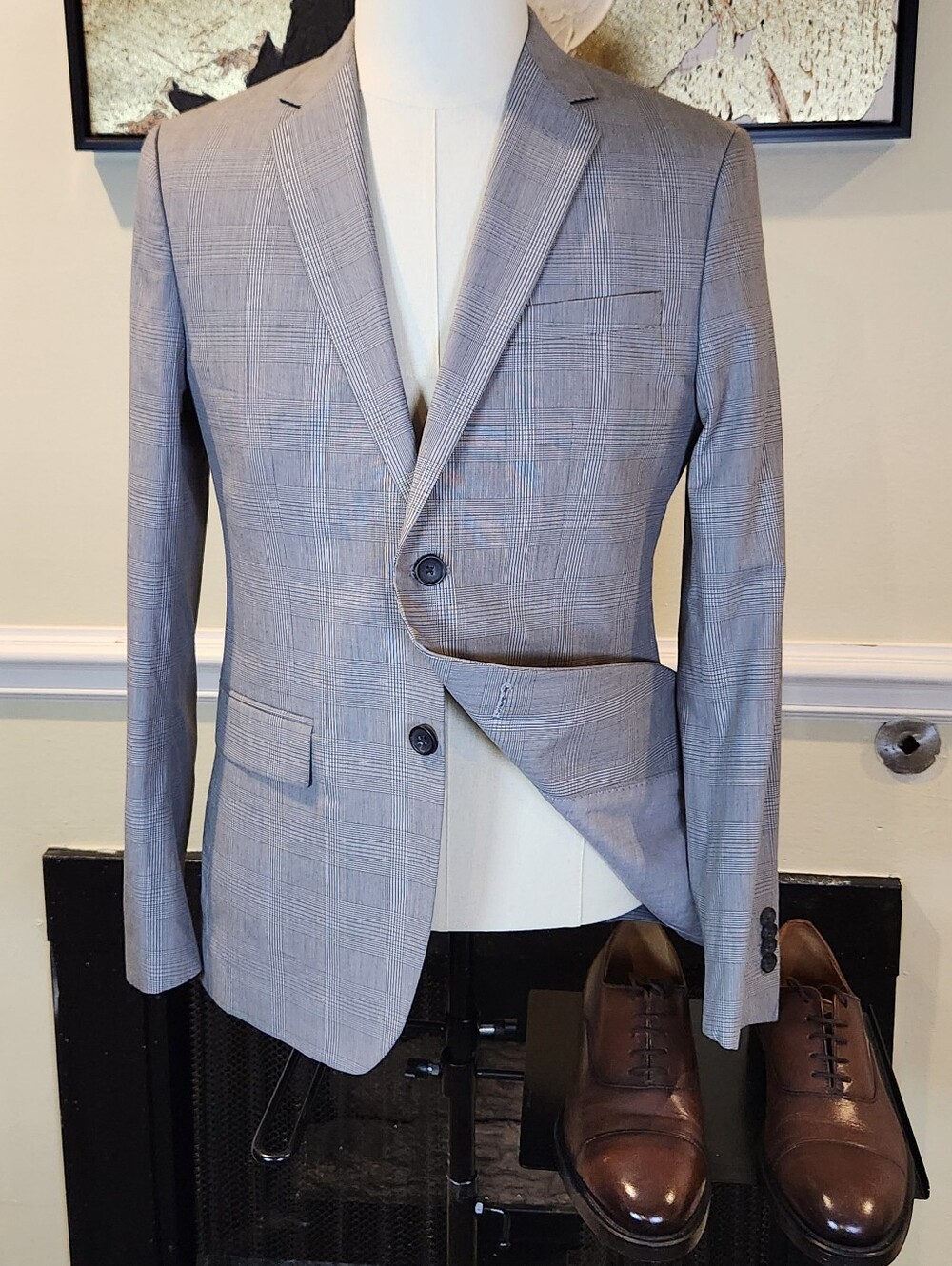 Banana Republic Light Gray Glen Plaid Sport Coat SIZE 38R